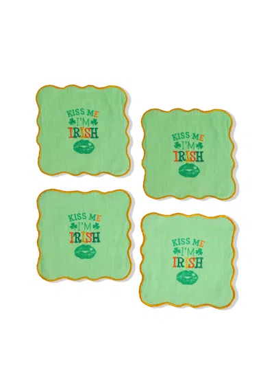 Tiramisu Set Of 4 The Clover Kiss Cocktail Napkins In Green