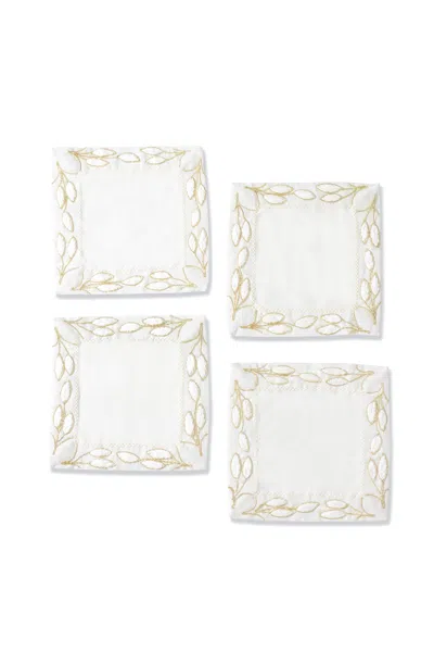 Tiramisu Set Of 4 The Elara Gold Botanical Cocktail Napkins In Neutral
