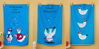 Tiramisu The "happy Place" Artisan Kitchen Tea Towel Set - Set Of 3 In Blue