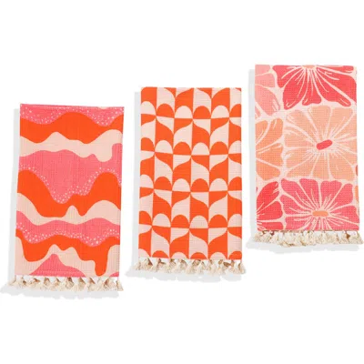 Tiramisu The Marrakesh Mod Set Of 3 Cotton Waffle Kitchen Towels In Pink