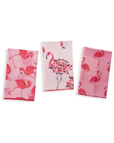 Tiramisu Set Of Three Tropical Flamingo Kitchen Towels In Multi