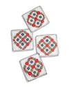 Tiramisu Verdant Bloom Hand-embroidered Cocktail Napkins In White Multi
