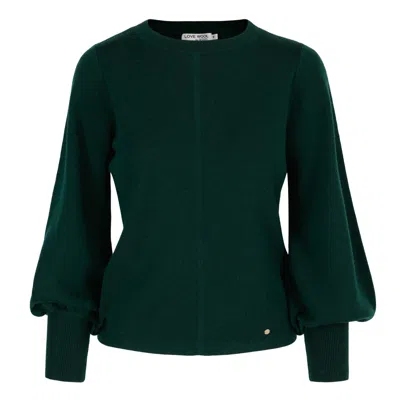 Tirillm Women's "alison" Merino Wool Jumper With Puffed Sleeves - Dark Green