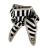 Tirillm Women's Ayla Small Neck Scarf In Soft Pure Cashmere, Black And White Stripes With Beige Trimming In Black