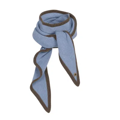 Tirillm Women's Ayla Small Neck Scarf In Soft Pure Cashmere, Denim Blue Melange With Mull Melange Trimming