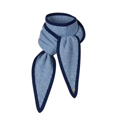 Tirillm Women's Ayla Small Neck Scarf In Soft Pure Cashmere, Denim Blue Melange With Navy Blue Trimming.