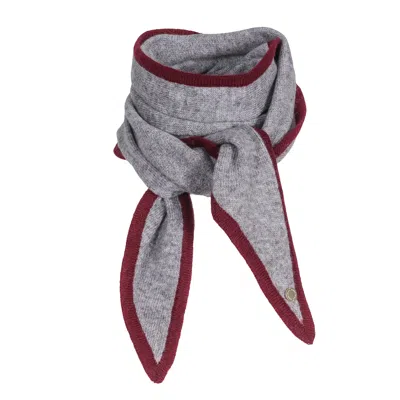 Tirillm Women's Ayla Small Neck Scarf In Soft Pure Cashmere, Grey Melange With Burgundy Trimming In Gray