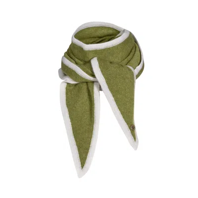 Tirillm Women's Ayla Small Neck Scarf In Soft Pure Cashmere, Moss Green With Off White Trimming