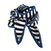 Tirillm Women's Ayla Small Neck Scarf In Soft Pure Cashmere, Navy Blue  And White Stripes With Denim Blue Tr In Blue