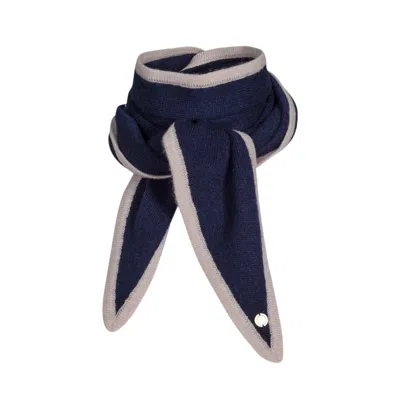 Tirillm Women's Ayla Small Neck Scarf In Soft Pure Cashmere, Navy Blue With Beige Trimming