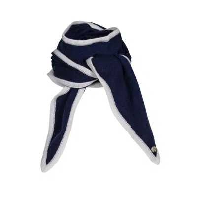Tirillm Women's Ayla Small Neck Scarf In Soft Pure Cashmere, Navy Blue With Off White Trimming