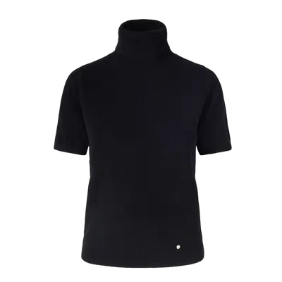 Tirillm Women's Black "alexa" Short Sleeve Turtle Pullover