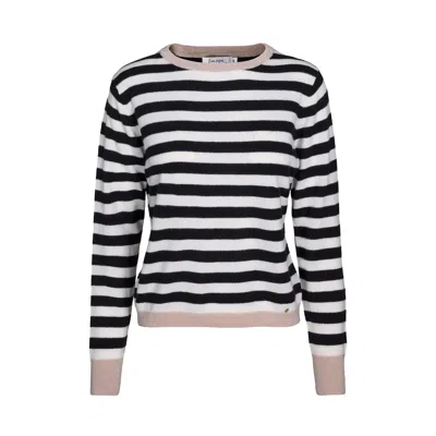 Tirillm Women's Black / Neutrals / White Sasha Basic Cashmere Pullover With Round Neck, Stripes In Black, Of In Multi