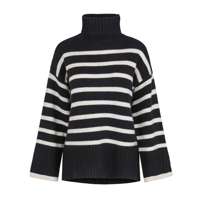 Tirillm Women's Black / White Naomi Chunky Pure Cashmere Pullover With Stripes, Black With White Stripes In Black/white