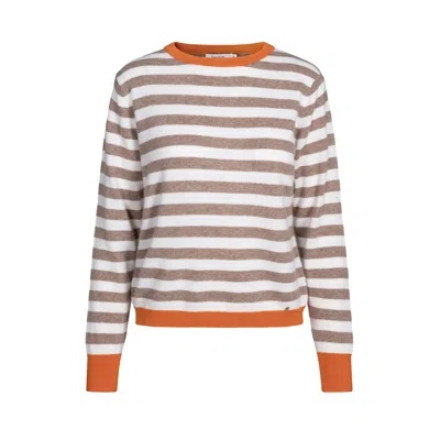 Tirillm Women's Brown / White / Orange Sasha Basic Cashmere Pullover With Round Neck, Stripes In Brown Melan In Multi
