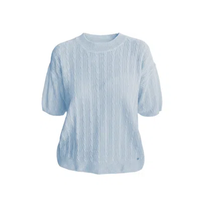 Tirillm Women's Kelly Lace Knitted Cashmere Short Sleeved Pullover, Pale Blue
