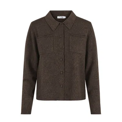 Tirillm Women's Nadine Cardigan With Collar And Pockets, Dark Brown Melange