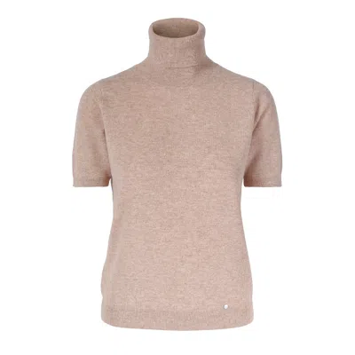 Tirillm Women's Neutrals "alexa" Short Sleeve Turtle Pullover -beige Melange