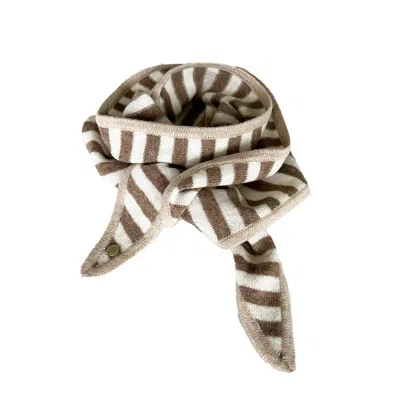 Tirillm Women's Neutrals Ayla Small Neck Scarf In Soft Pure Cashmere, Dark Beige  And White Stripes With Bei