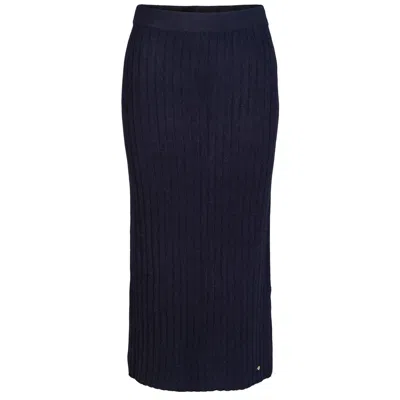 Tirillm Women's "philippa" Rib Knitted Cashmere Ancle Long Skirt -navy Blue