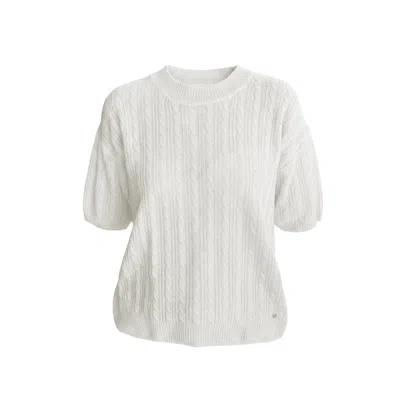 Tirillm Women's Pink Kelly Lace Knitted Cashmere Short Sleeved Pullover In White