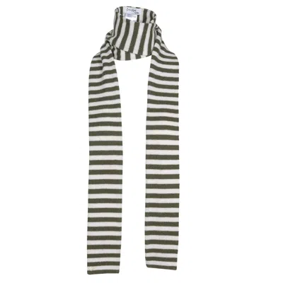 Tirillm Women's Pippi Long Trendy Pure Cashmere Scarf, Olive Green And Off White Stripes