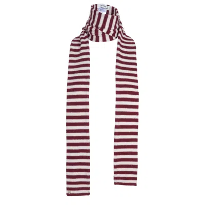 Tirillm Women's Red Pippi Long Trendy Pure Cashmere Scarf, Burgundy And Off White Stripes