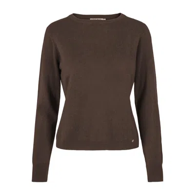 Tirillm Women's Sasha Basic Cashmere Pullover With Round Neck, Chocolate Brown