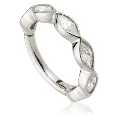 Tish Lyon Women's Eos 9ct Solid Gold Marquise Gem Huggie Earring - White Gold