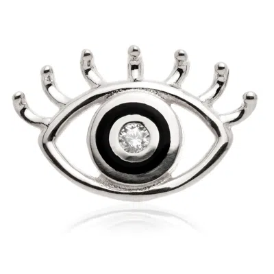 Tish Lyon Women's Evil Eye 14ct Solid Gold Jewelled Eye Flatback Stud - White Gold