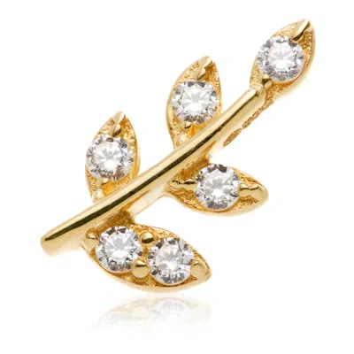 Tish Lyon Women's Gaia 14ct Solid Gold Jewelled Leaf Flatback Stud - Gold
