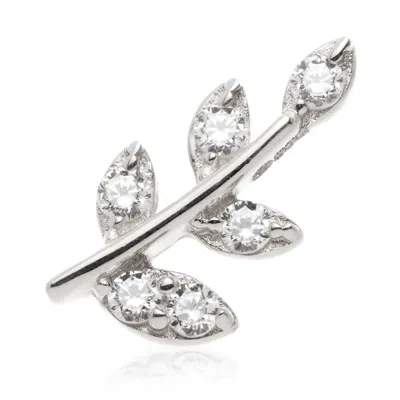 Tish Lyon Women's Gaia 14ct Solid Gold Jewelled Leaf Flatback Stud - White Gold