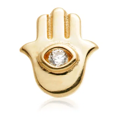 Tish Lyon Women's Hand Of Fatima Evil Eye 14ct Solid Gold Hand Jewelled Flatback Stud - Gold