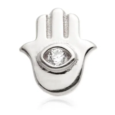 Tish Lyon Women's Hand Of Fatima Evil Eye 14ct Solid Gold Hand Jewelled Flatback Stud - White Gold
