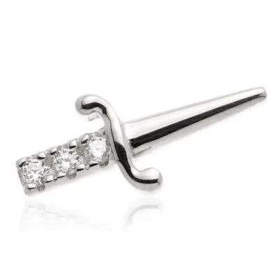 Tish Lyon Women's Joanna 14ct Solid Gold Jewelled Dagger Flatback Stud - White Gold
