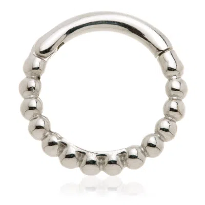 Tish Lyon Women's Juno 9ct Solid Gold Bubble Hinged Huggie Earring - White Gold