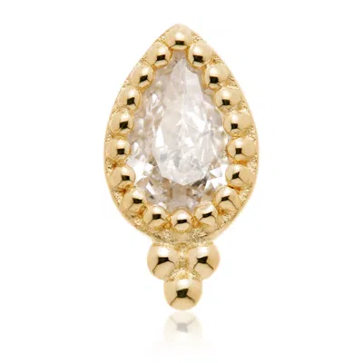 Tish Lyon Women's Niobe 14ct Solid Gold Tri Bead Milgrain Pear Flatback Stud - Gold