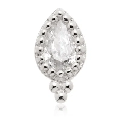 Tish Lyon Women's Niobe 14ct Solid Gold Tri Bead Milgrain Pear Flatback Stud - White Gold
