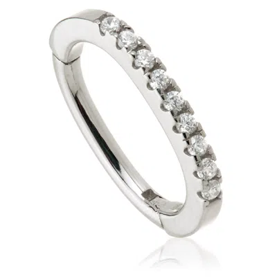 Tish Lyon Women's Radha Solid Gold Pave Oval Rook Hoop Earring - White Gold