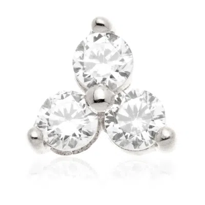 Tish Lyon Women's Shakti 14ct Solid Gold Jewelled Trinity Flatback Stud - White Gold