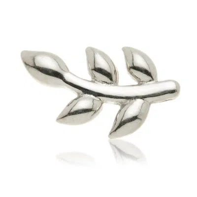 Tish Lyon Women's Solid 14ct Gold Leaf Flatback Stud - White Gold