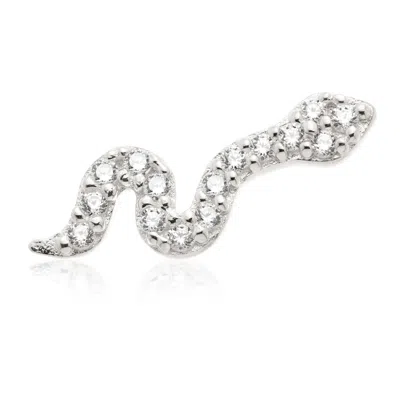Tish Lyon Women's Syn 14ct Solid Gold Jewelled Snake Flatback Stud - White Gold