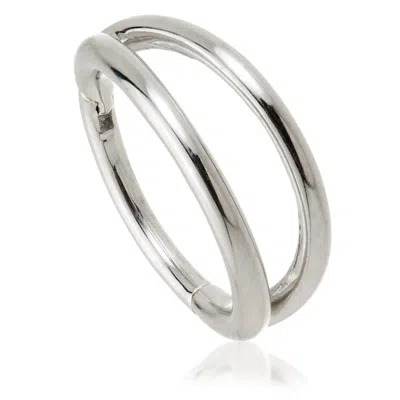 Tish Lyon Women's Tara Solid Gold Double Band Huggie Earring - White Gold