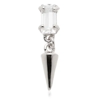 Tish Lyon Women's Virtus 14ct Solid Gold Baguette Gem Hanging Spike Flatback Stud - White Gold