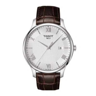 Pre-owned Tissot - Men's Tradition Gts Watch, Silver Dial/brown Leather