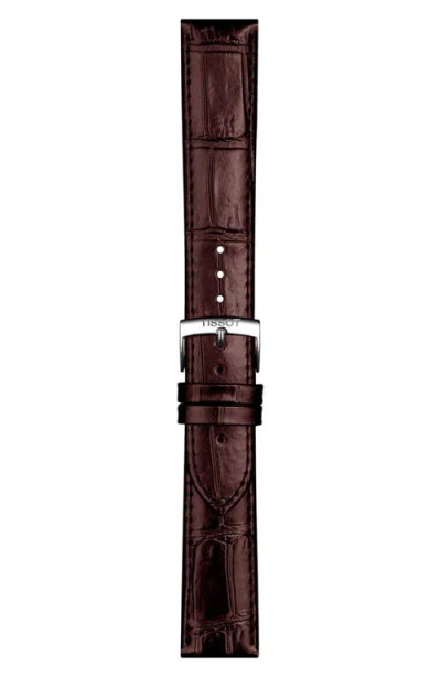 Tissot Official Interchangeable Brown Leather Watch Strap In Brown/silver