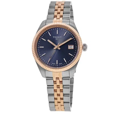 Tissot Ballade Quartz Blue Dial Two-tone Rose Gold Pvd Steel Women's Watch T156.210.22.041.00 In Silver