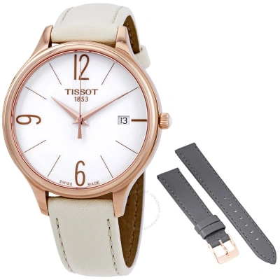Tissot Bella Ora White Dial White Leather Ladies Watch T103.210.36.017.00 In Gold / Gold Tone / Rose / Rose Gold / Rose Gold Tone / White