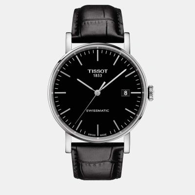 Pre-owned Tissot Black Leather Watch 40 Mm