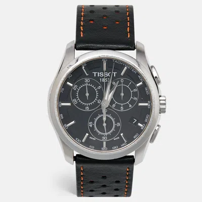 Pre-owned Tissot Black Stainless Steel Leather T-trend T035.617.16.051.00 Men's Wristwatch 41 Mm